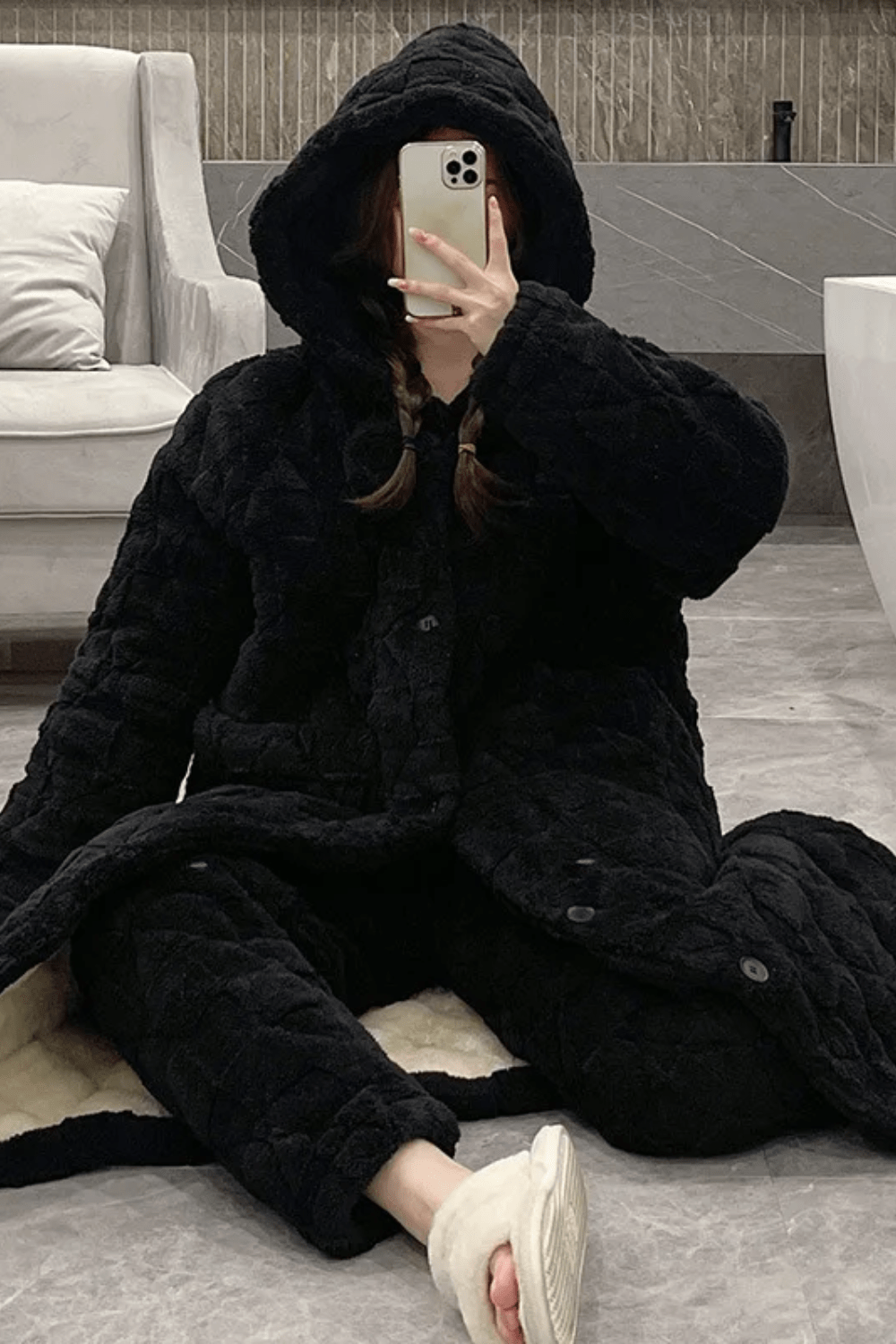 Peignoir Manteau Noir - Élégance et Confort